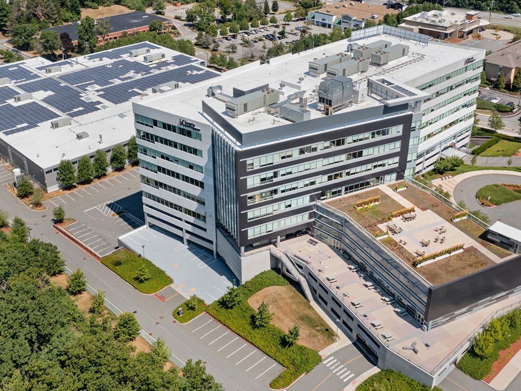 Aerial shot of the 431,233-square-foot office and R&D campus at 53 & 63 South Ave., in Burlington, Mass.