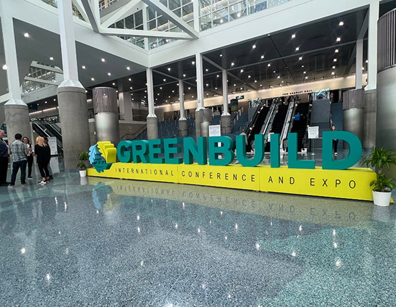 Greenbuild sign in LA convention center lobby 