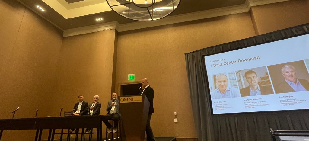 The panel discussion, moderated by Frank DiRoma of Ware Malcomb. Matthew Danowski of Ware Malcomb, Jim Kerrigan of North American Data Centers and Ryan Cos. Todd Johnson discussed the state of data center development