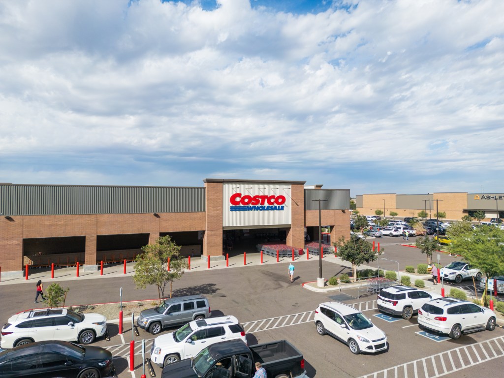 Aerial shot of the Costco store that anchors Queen Creek Crossing, a 400,000-square-foot retail center in Queen Creek, Ariz.