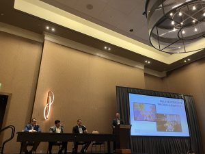 A photo of Walter Robinson of Robinson Commercial Real Estate, Hanna Commercial Real Estate's Michael Connor and Tripp Guinn of Tripp Commercial sharing their relationship-building tips at SIOR's fall conference.