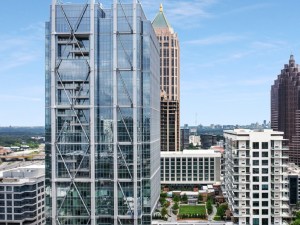 Exterior shot of 1105 West Peachtree, an office building in Atlanta.