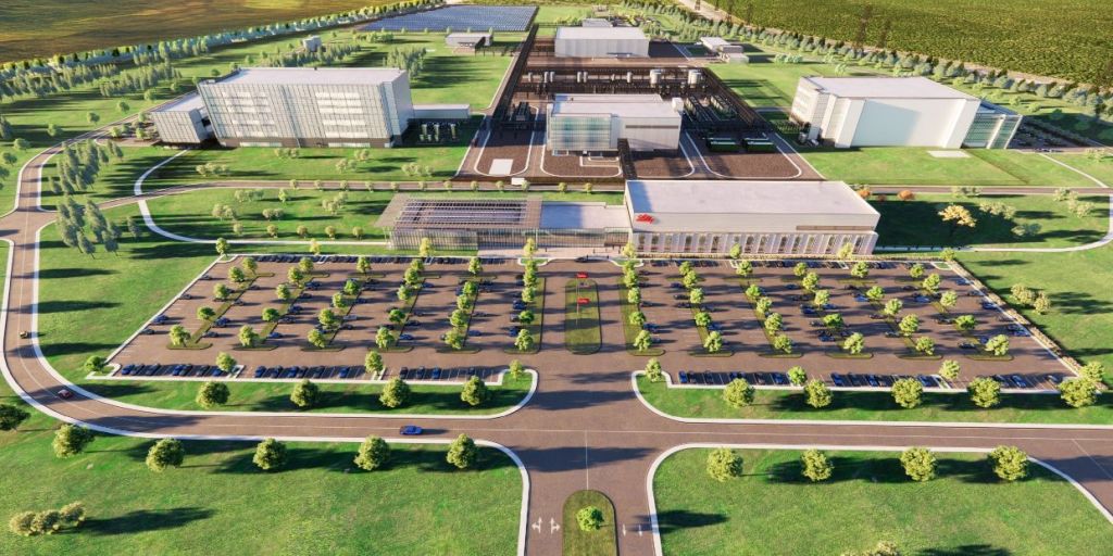 Rendering of Eli Lilly and Co.’s $6 billion manufacturing facility in Huntsville, Ala.