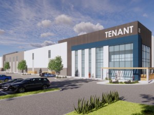 An early outside rendering of the Raceway Industrial building in Carlsbad, Calif.