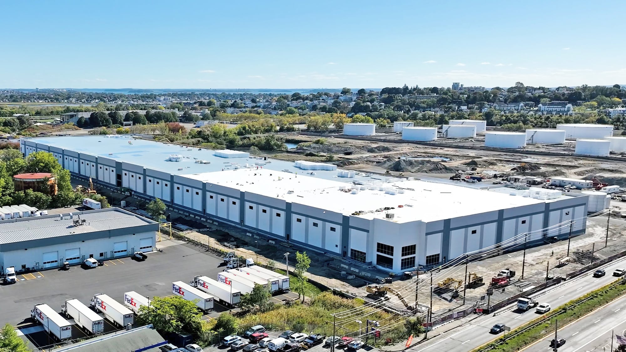 Aerial shot of Trident Logistics Center in Revere, Mass., currently under construction by Link Logistics.