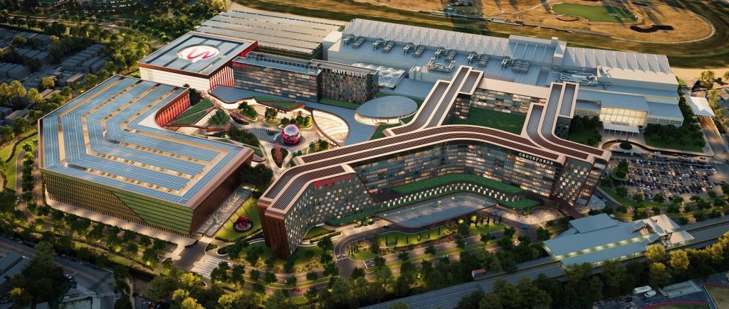 Aerial rendering of Resorts World New York City, a mixed-use casino project by Genting Group.