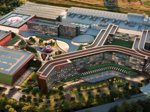 Aerial rendering of Resorts World New York City, a mixed-use casino project by Genting Group.
