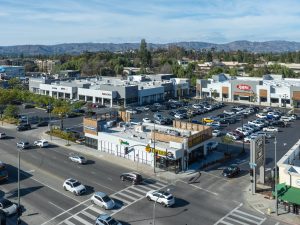 Aerial shot of Topanga Gateway, a 123,402-square-foot retail center in metro Los Angeles.