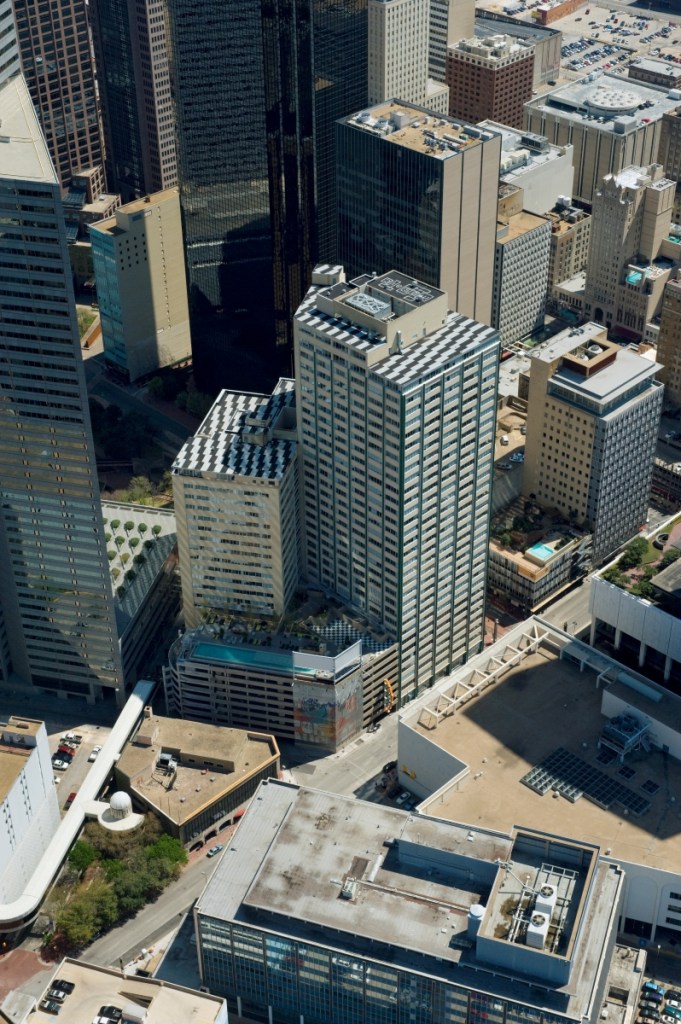 an aerial view of The Mosaic towers