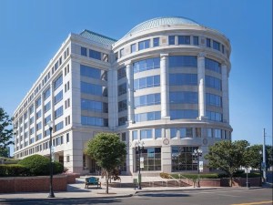 Exterior shot of Metro Center, an office building in Stamford, Conn.