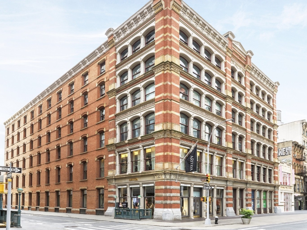 Exterior shot of 100 Crosby Street, a Manhattan office building.