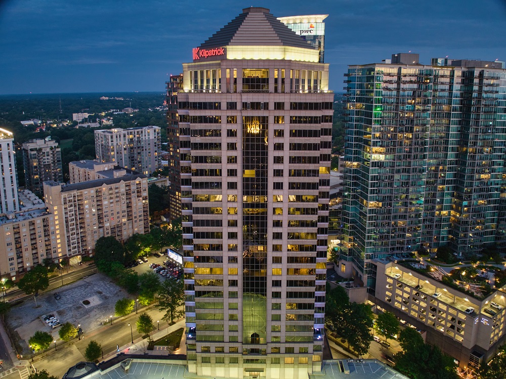 Exterior shot of 1100 Peachtree, an office building in Atlanta.