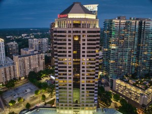 Exterior shot of 1100 Peachtree, an office building in Atlanta.