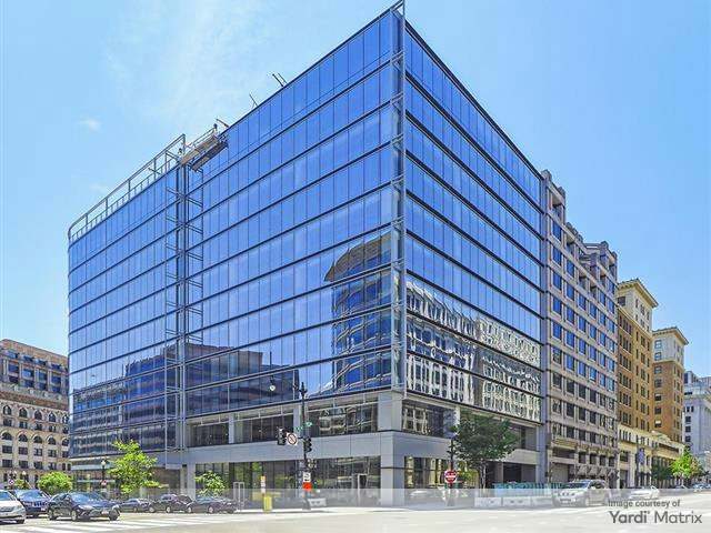 Exterior shot of 1401 New York Ave. NW, a 210,260-square-foot office building in downtown Washington, D.C. 