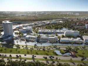 Aerial rendering of Ovation, a 670,000-square-foot mixed-use project in Orlando, Fla.