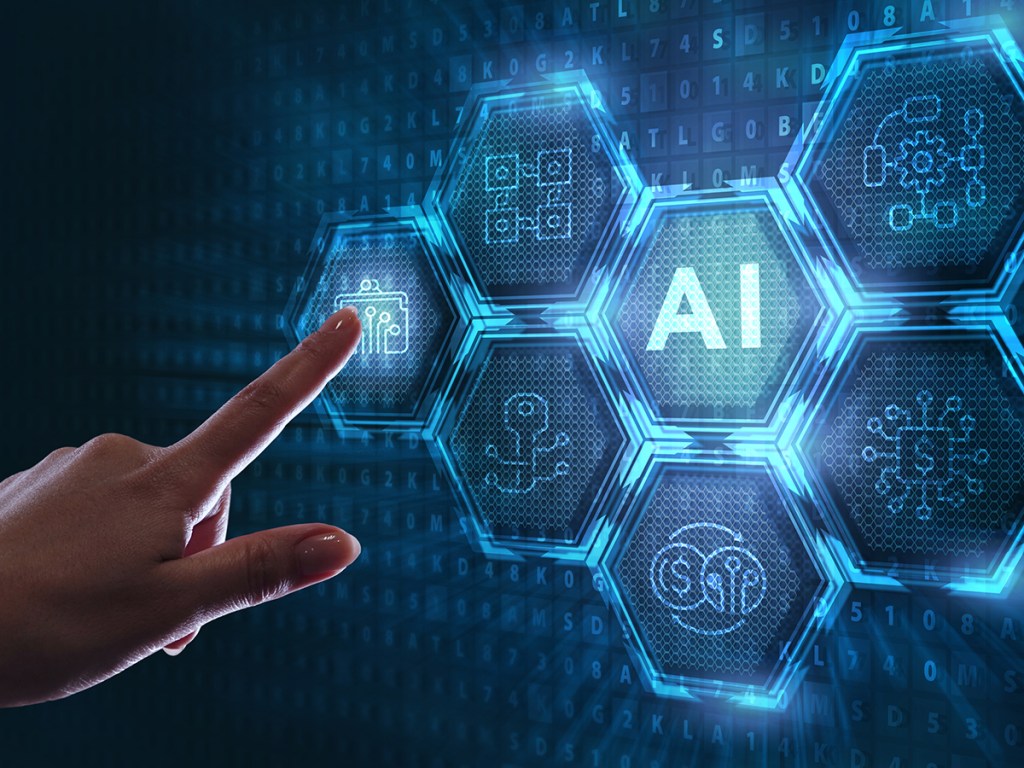 Artificial intelligence (AI), machine learning and modern computer technologies concepts. Business, Technology, Internet and network concept.