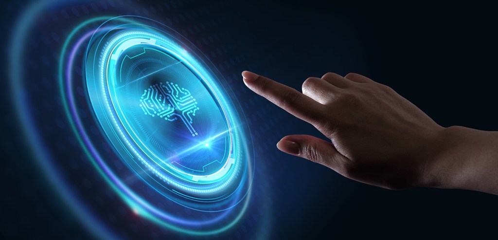 Artificial intelligence (AI), machine learning and modern computer technologies concepts. Business, Technology, Internet and network concept.