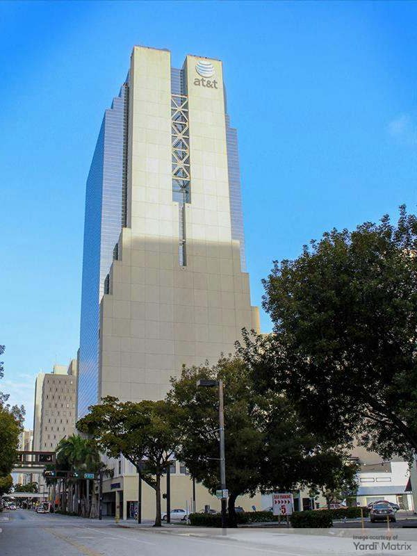 Exterior hot of Museum Tower, a 266,697-square-foot office building in Miami