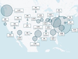 Map showing the North American data center markets, according to JLL