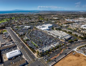 An aerial shot of Seacliff Village, a grocery-anchored shopping center in Huntington Beach, Calif.