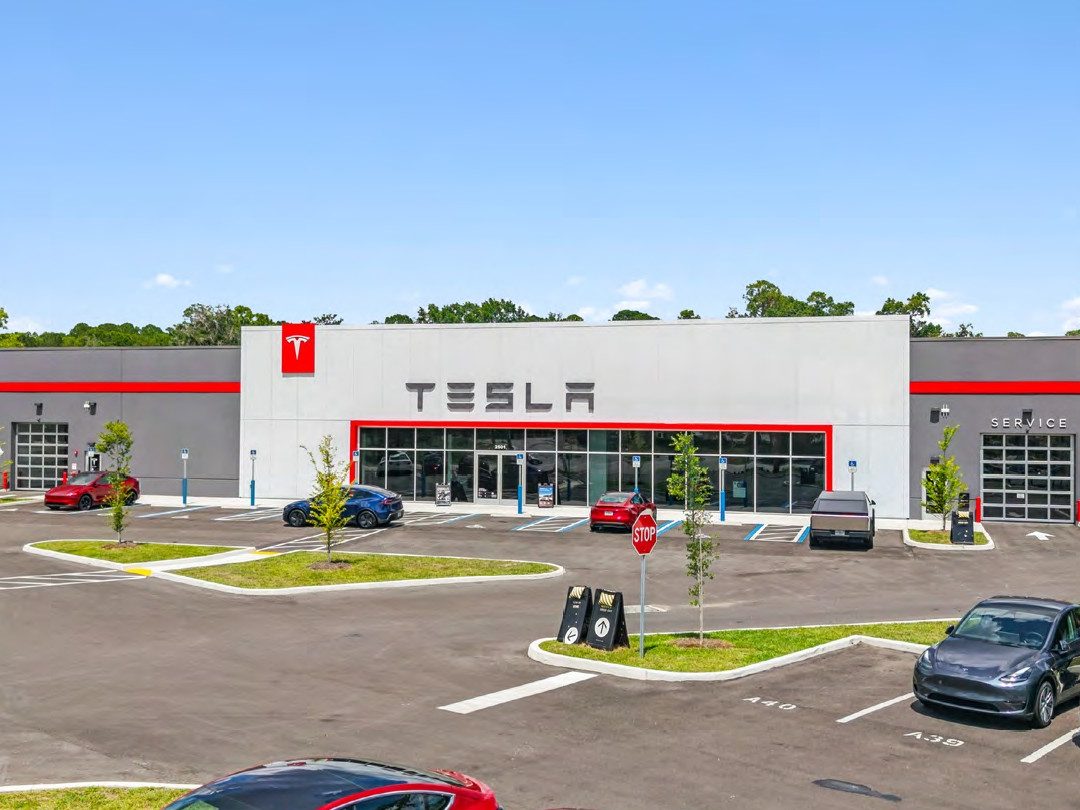 Exterior shot of the facility used by Tesla in Gainesville, Fla.