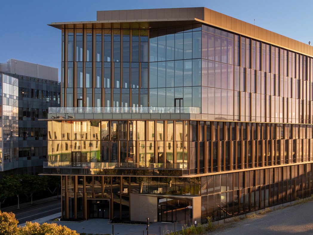 Exterior shot of 1450 Owens, a 215,000-square-foot life science building in San Francisco.