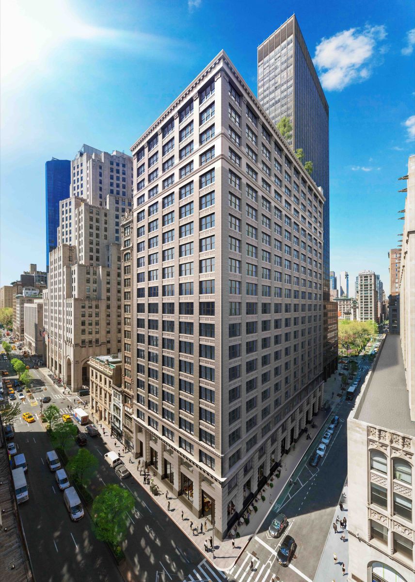 Aerial shot of the office building at 360 Park Ave. S. in Manhattan