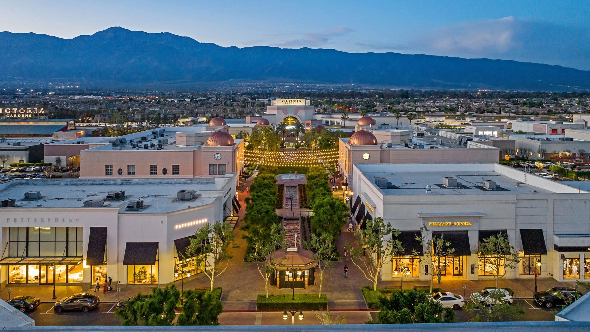 Aerial shot depicting Victoria Gardens, a 1.2 million-square-foot retail center in Rancho Cucamonga, Calif.