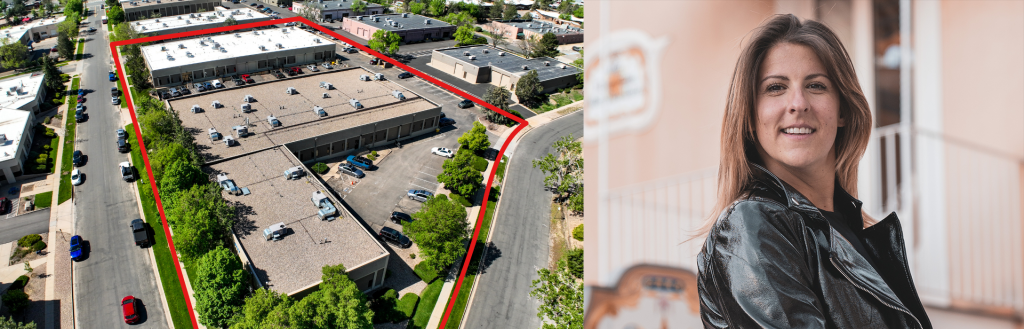 two warehouses in Boulder, Colo. and headshot of Aviva Sonenreich