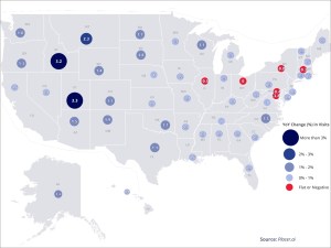Map of the U.S. depicting each state's retail foot traffic progress throughout 2025.