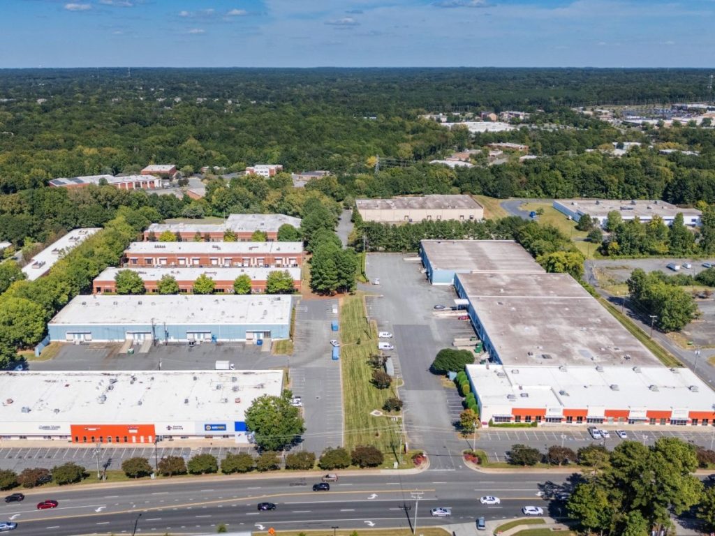 Aerial view of Greylyn Business Park, a flex industrial campus in Charlotte, N.C.