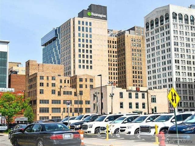 exterior shot of Huntington Tower, an office building in Detroit