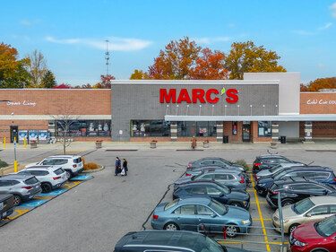 Exterior shot of Marc's Grocery Center, a 63,317-square-foot, grocery-anchored neighborhood retail center in South Euclid, Ohio.