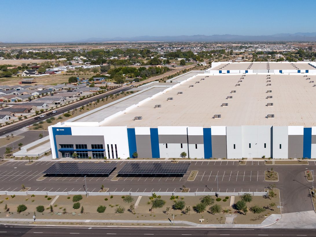 Outside shot of Olive Logistics Center, a two-warehouse campus totaling 1,032,079 square feet in Glendale, Arizona.