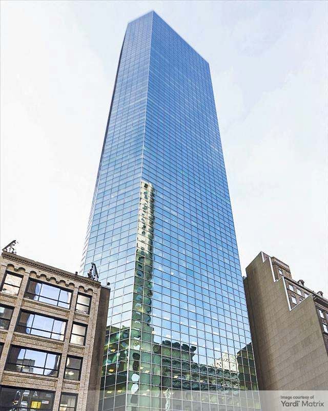 Exterior shot of Tower 49, a 45-story office tower in Midtown Manhattan.