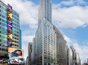 exterior shot of the office building at 1450 Broadway in Midtown Manhattan