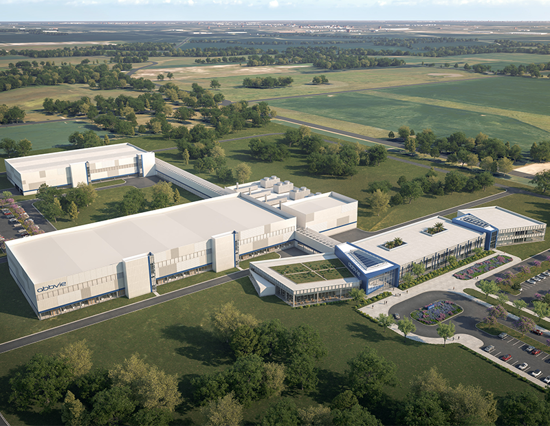 Rendering of the Aerial view of AbbVie's manufacturing facility in Durham North Carolina