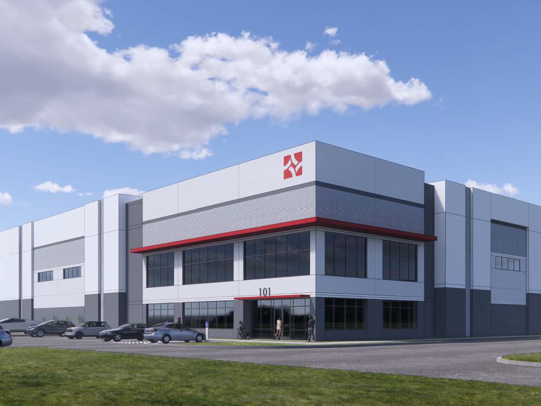 Exterior rendering depicting one of the three shallow-bay warehouses to be constructed by CapRock as part of the Clay Road Business Park in Sunnyvale, Texas.