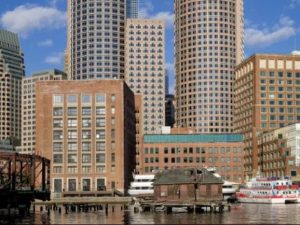 Exterior shot of 1 International Place, an office building in downtown Boston