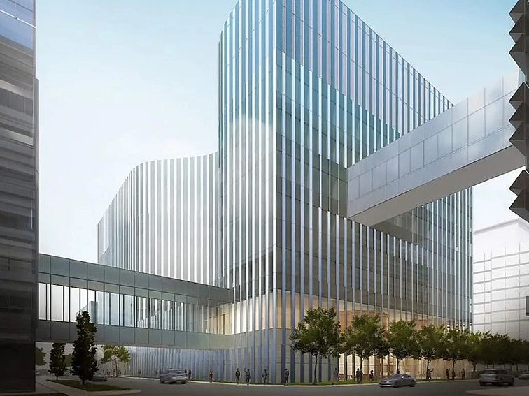 Exterior shot of AbbVie Foundation Cancer Pavilion, a medical office project in Chicago.
