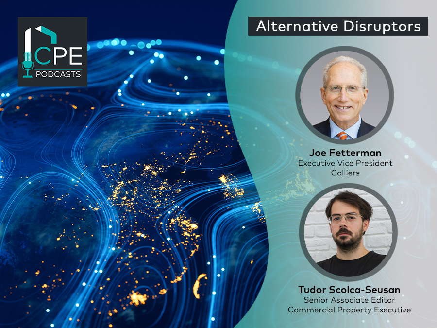 A cover image for the latest episode of the Alternative Disruptors podcast. The image contains the CPE logo and two small headshots of the host and guest, together with their names and titles.