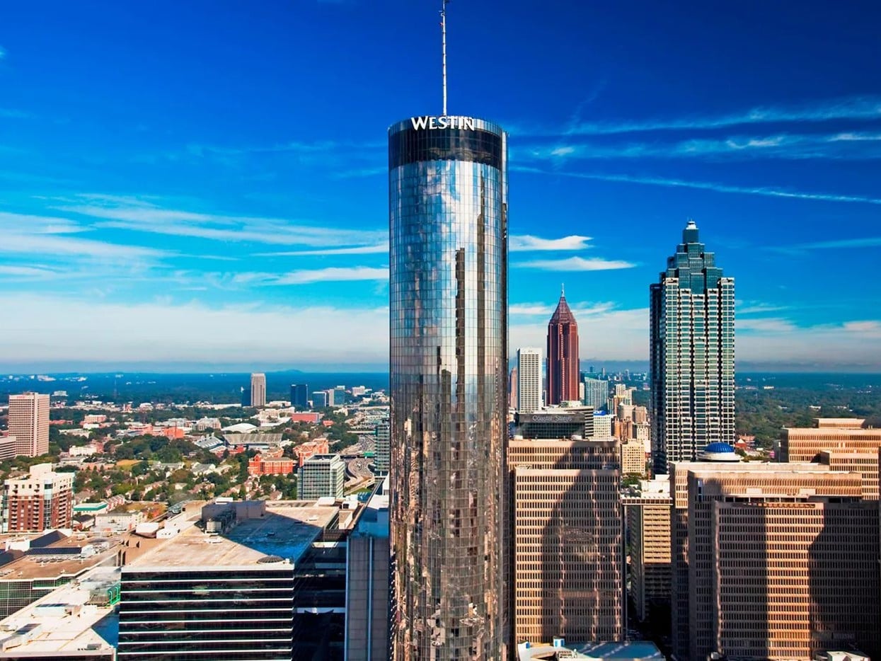 aerial shot of The Westin Peachtree Plaza