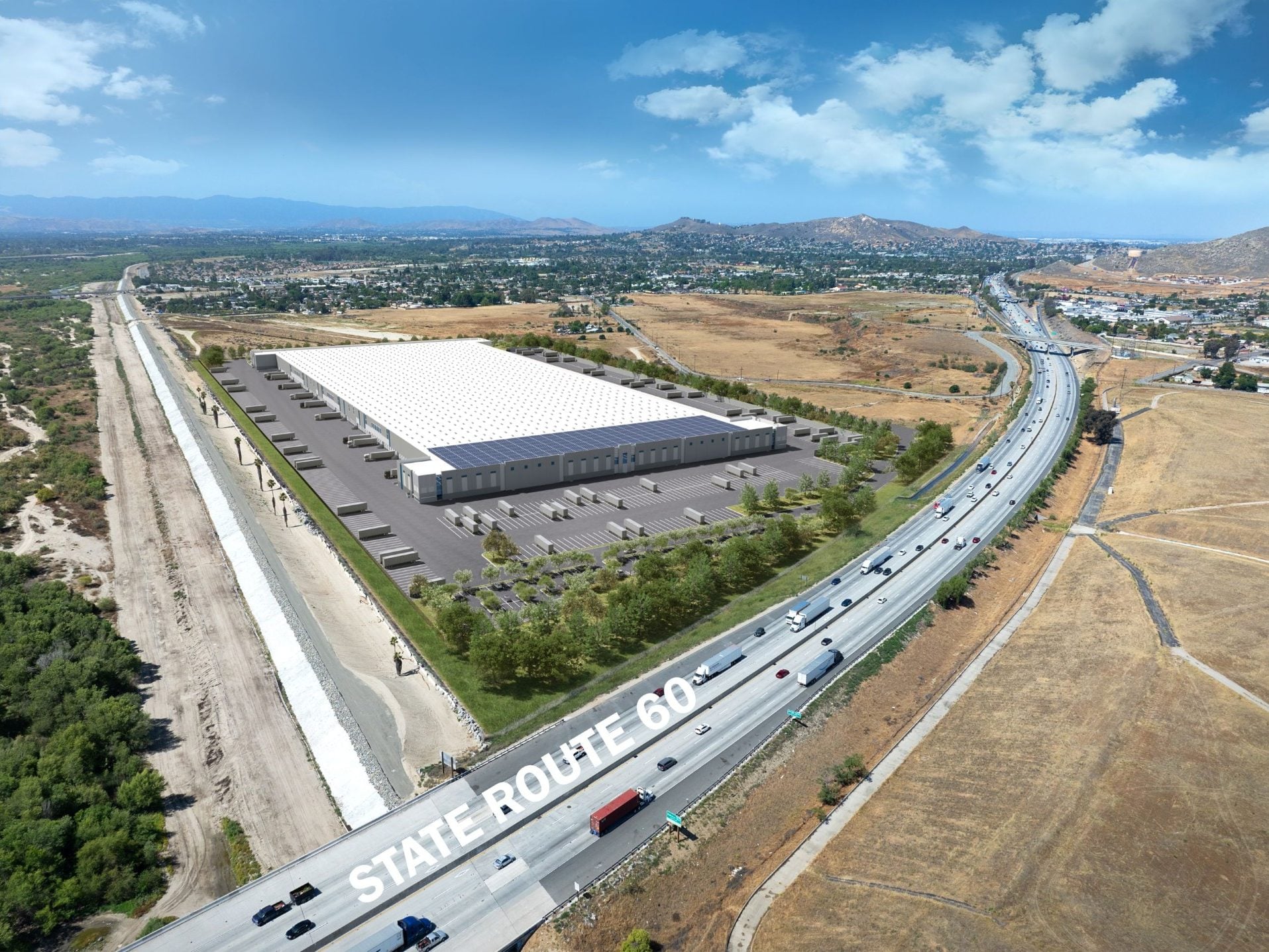 Outdoor shot of a 68-acre site for a 1.5 million-square-foot planned logistics development within The District, a master planned development in Jurupa Valley, Calif.