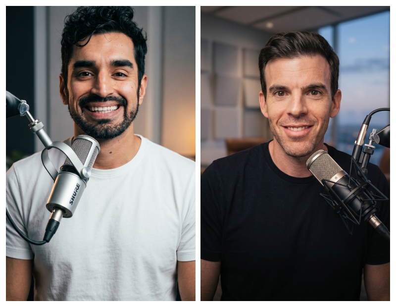 headshots of hiten samtani and will krasne, hosts of the prmote