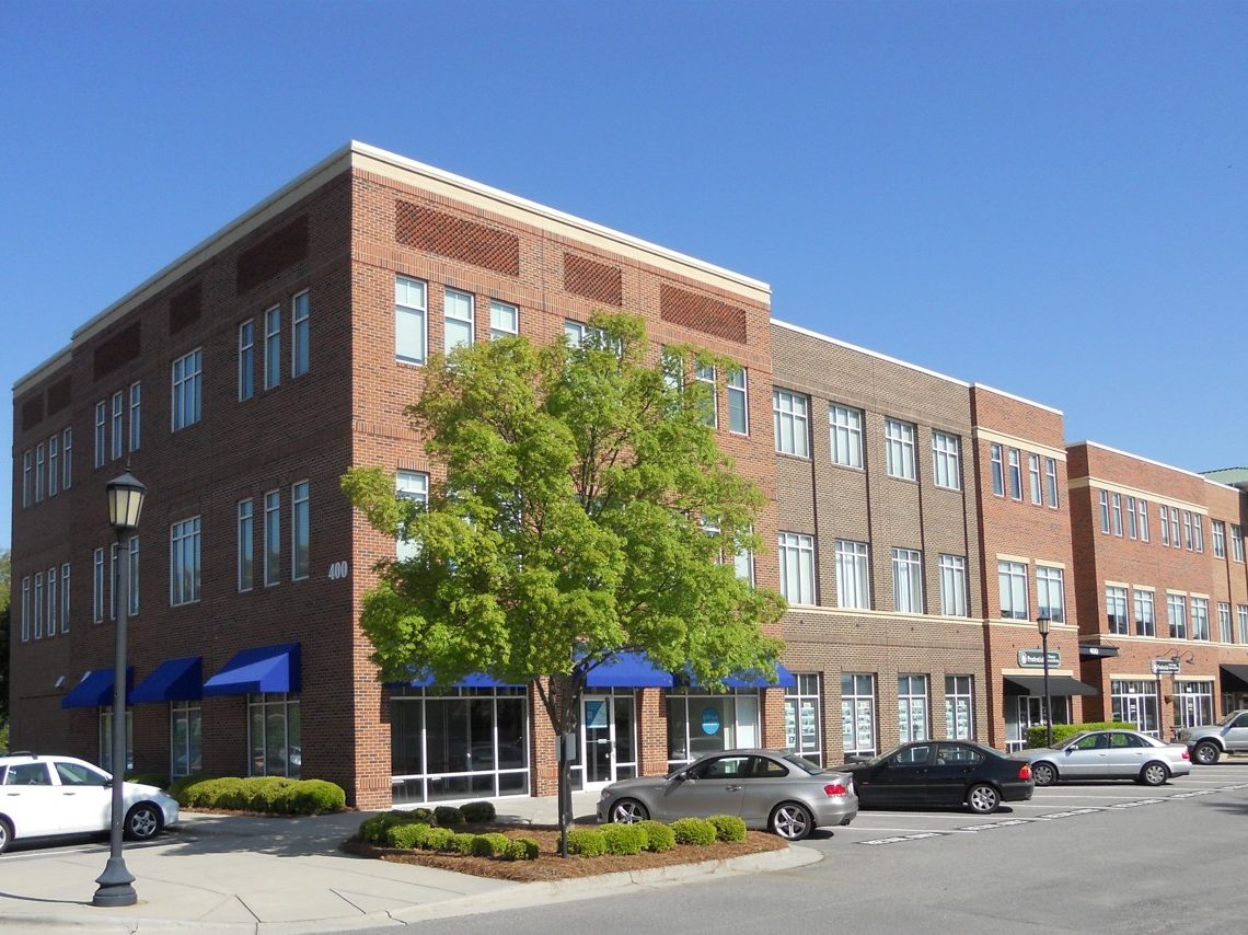 Exterior shot of the medical office building at 400 Meadowmont Village Circle in Chapel Hill, N.C.