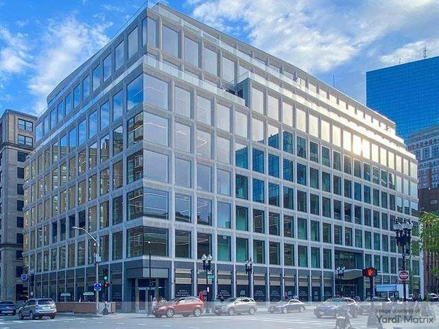 Exterior shot of the office building at 350 Boylston St. in Boston