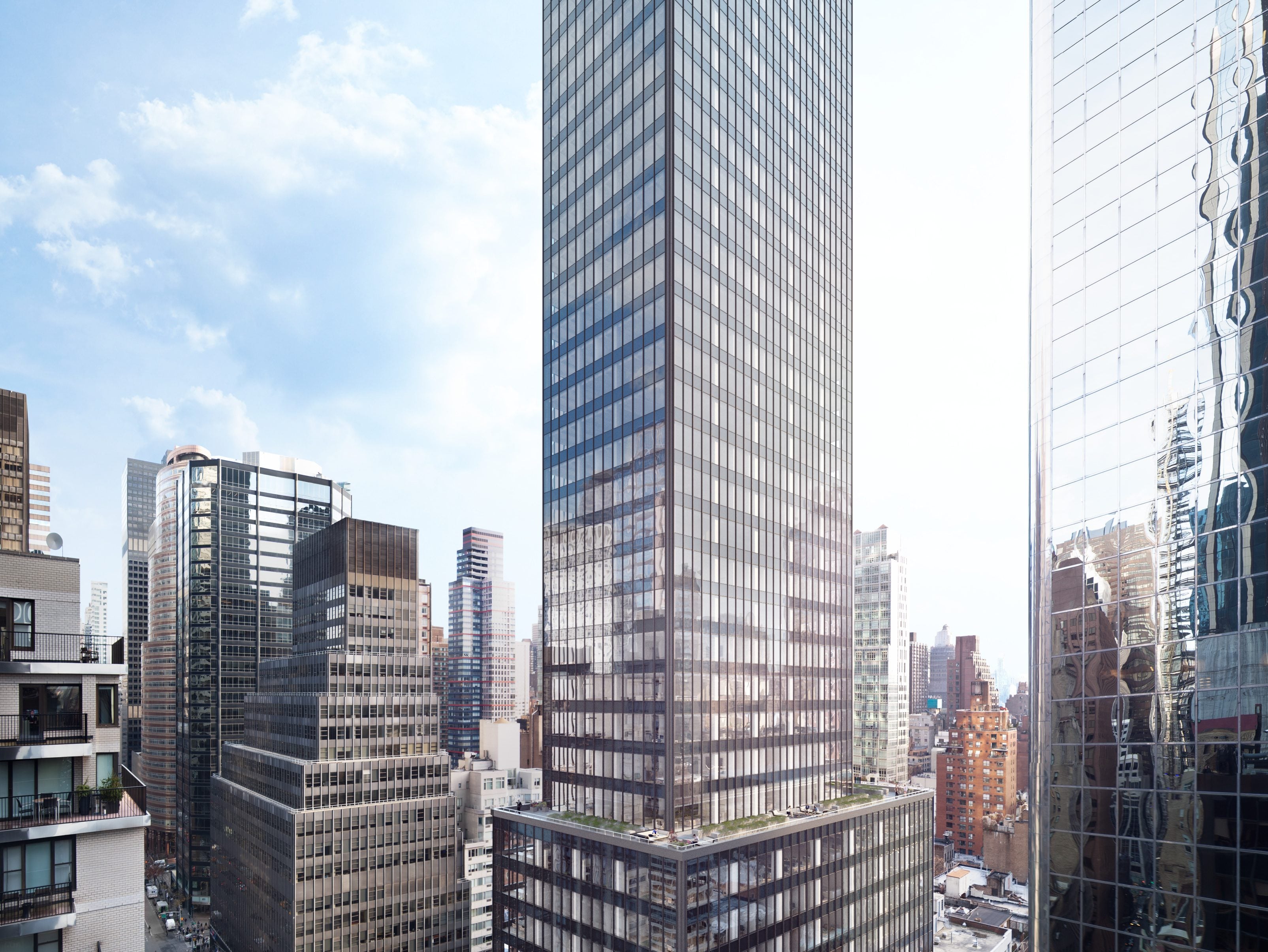 Aerial rendering of the 40-story office building at 825 Third Ave., in Midtown East.