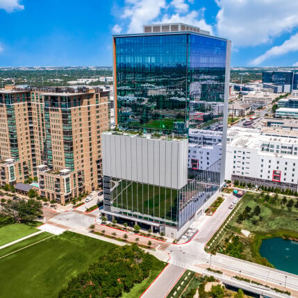 Exterior shot featuring Stonelake's Domain Tower 2, an office property in Austin, Texas.
