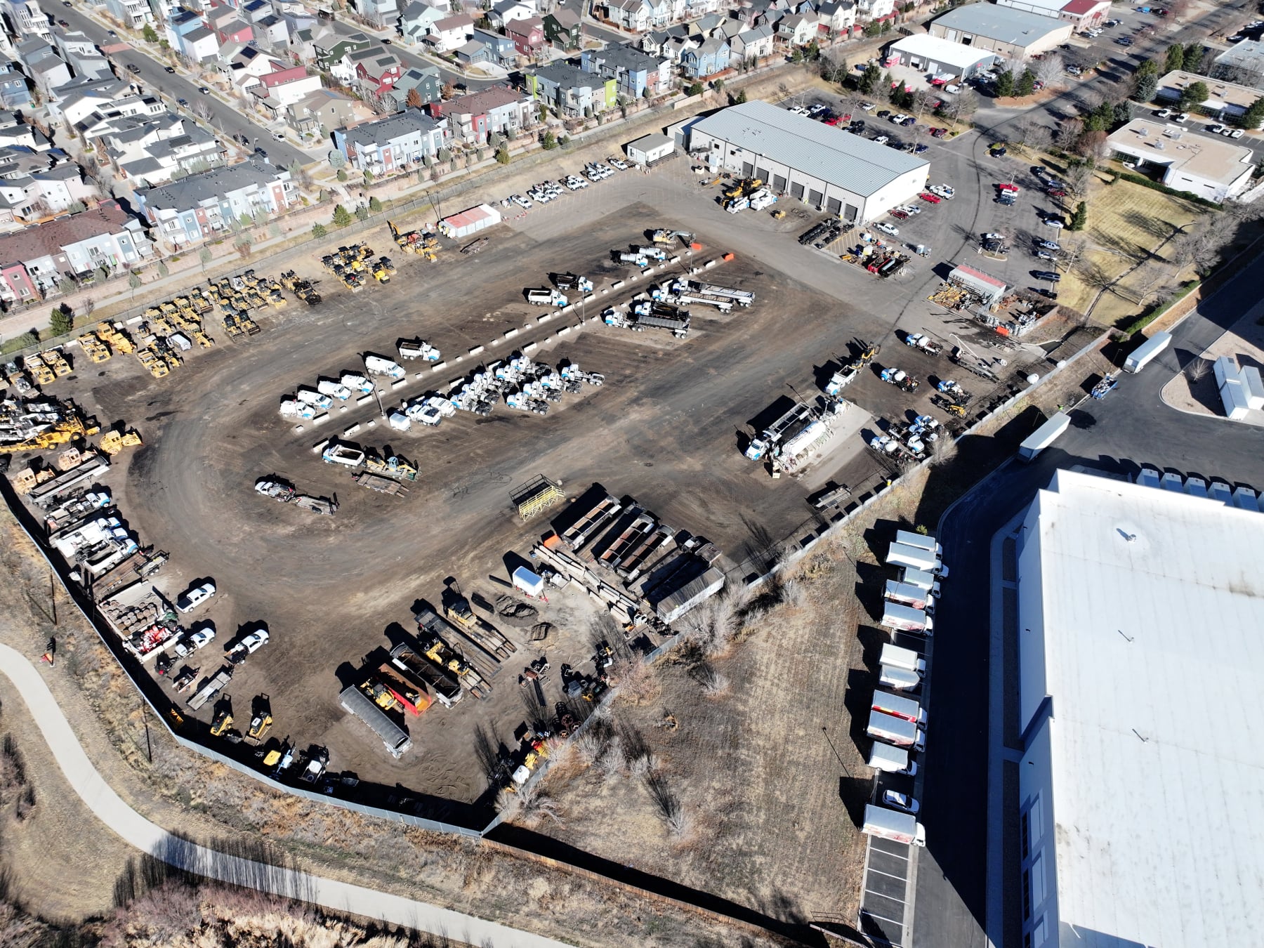 Aerial drone shot depicting an industrial outdoor storage asset acquired by Alterra in metro Denver.