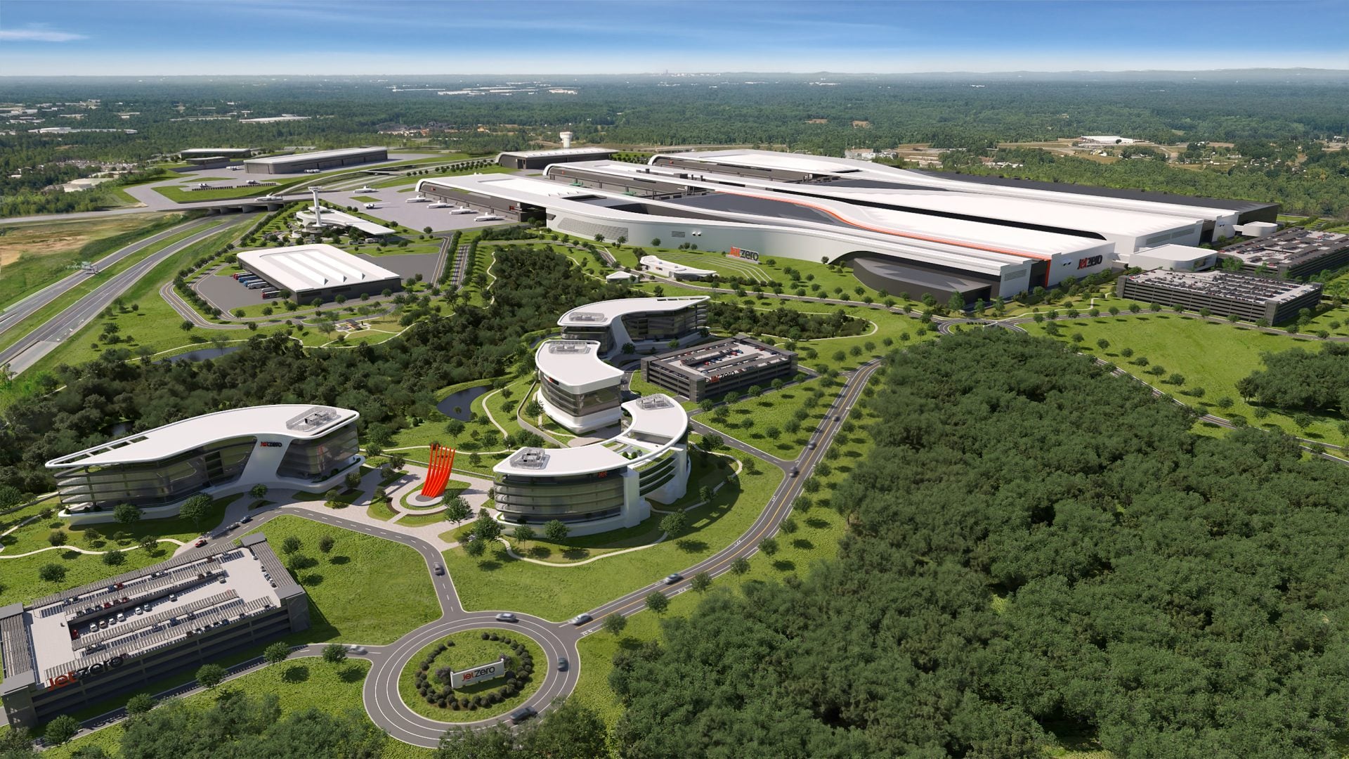 Rendering of JetZero's upcoming aerospace manufacturing and production campus in Greensboro, N.C.